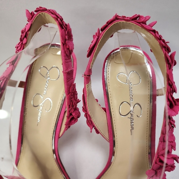Jessica Simpson Pink Suede Floral Women's Heels - Picture 6 of 14